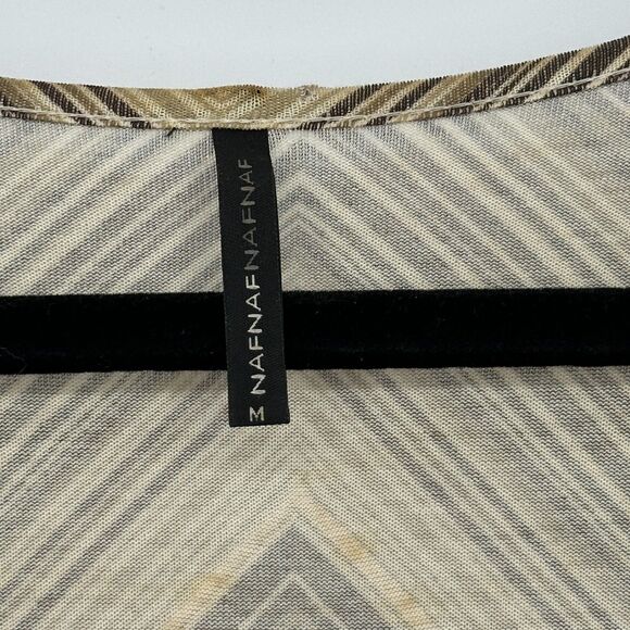 Naf Naf Womens Faux Wrap Midi Dress Size M Chevron Neutral Retro Office Stretch - Picture 7 of 9